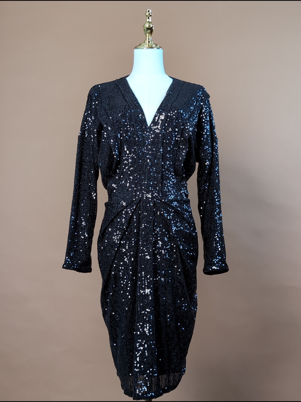 Glam White House Black Market Sequin Wrap Dress in Black